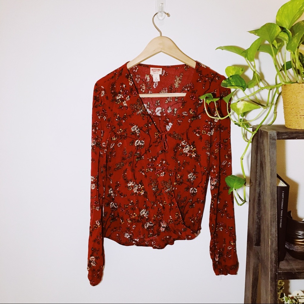 Mossimo | Red Floral Long Sleeve Blouse